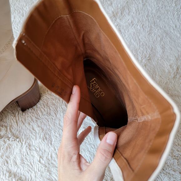 Franco Sarto Stormy Bootie Heeled Ankle Boot Cream Ivory Zip Up Size 9 - Picture 5 of 13